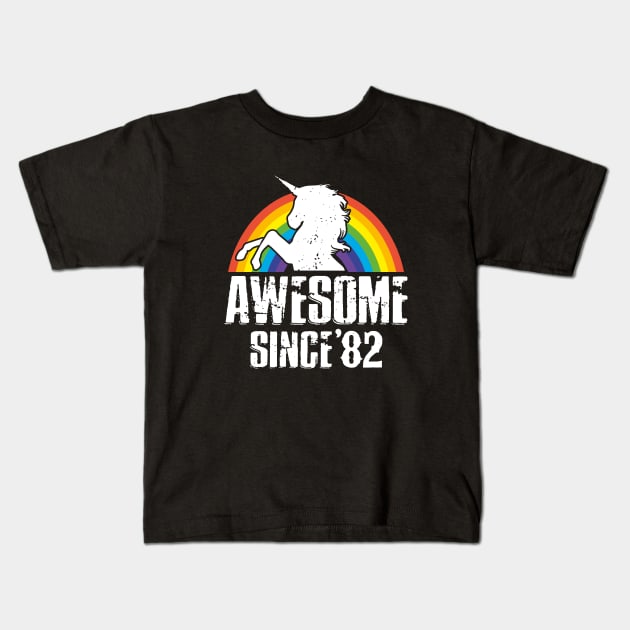 Unicorn Awesome Since 82 Love Rainbow Horse Kids T-Shirt by huepham613